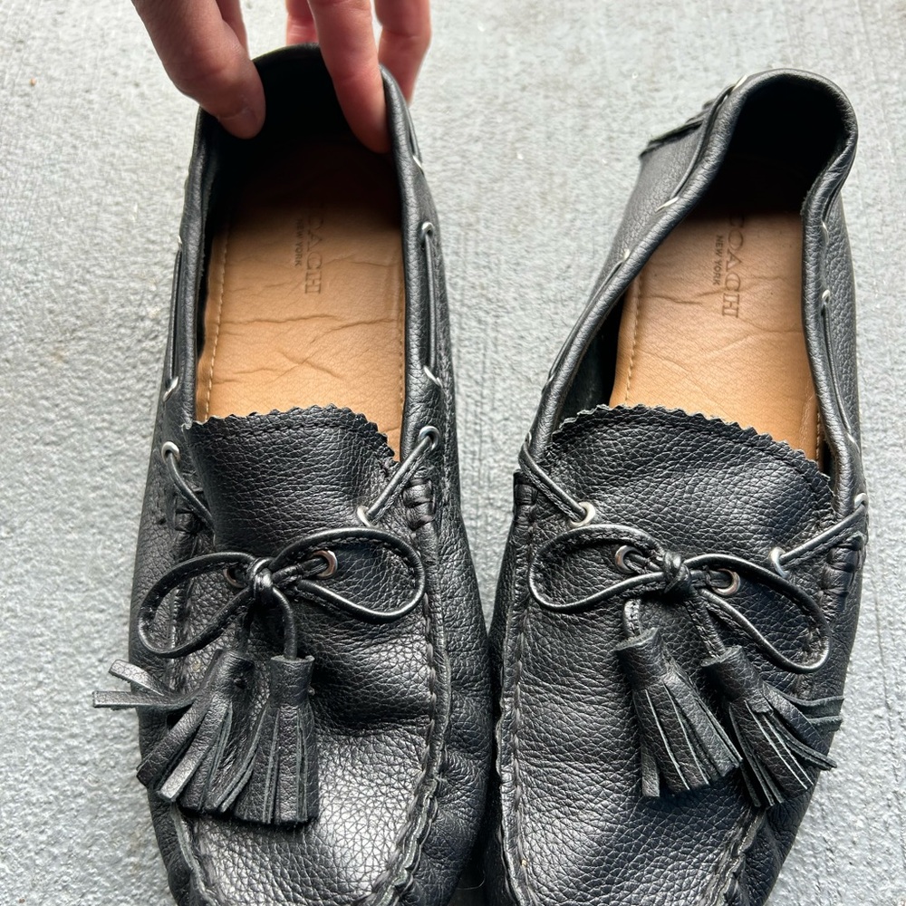 Coach Black Pebbled Leather Tassel Moccasins - Picture 3 of 10